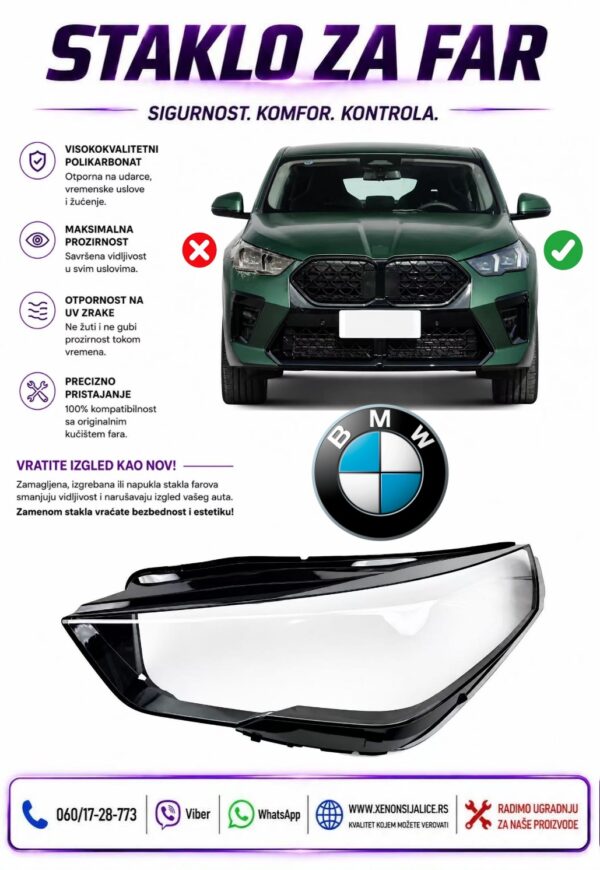 STAKLO FARA BMW X2 U10 23-26 STAKLO ZA FAR