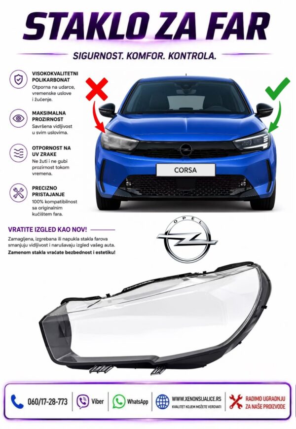 STAKLO FARA OPEL CORSA F 23-26 STAKLO ZA FAR