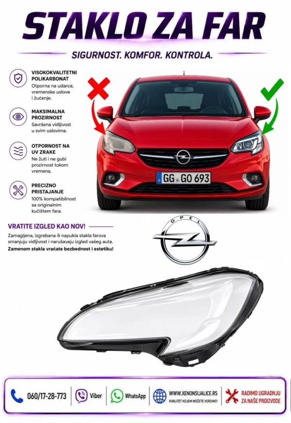 STAKLO FARA OPEL CORSA E 14-19 STAKLO ZA FAR