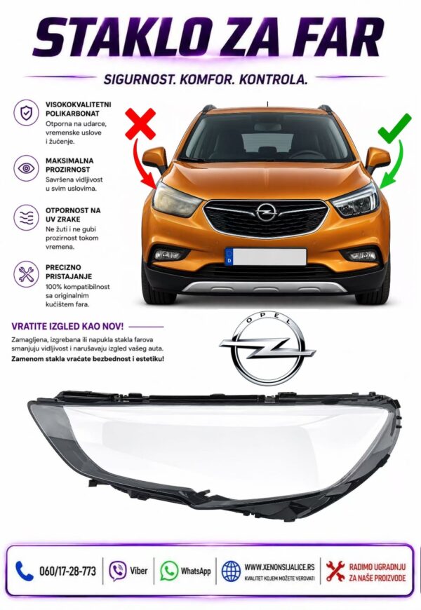 STAKLO FARA OPEL MOKKA 16-19 STAKLO ZA FAR