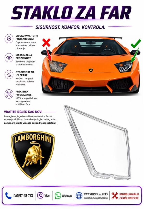 STAKLO FARA LAMBORGHINI MURCIELAGO 01-10 STAKLO ZA FAR