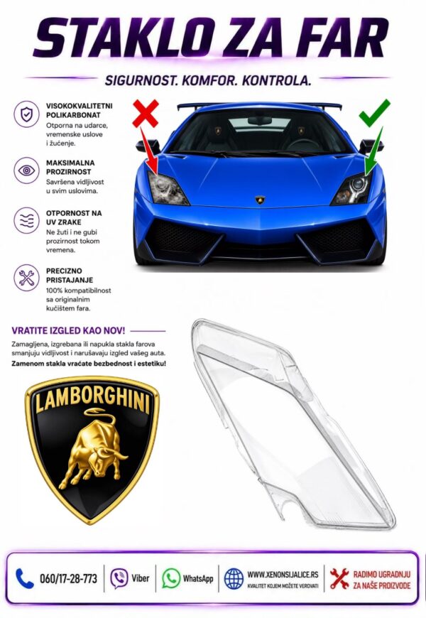 STAKLO FARA LAMBORGHINI GALLARDO 03-13 STAKLO ZA FAR
