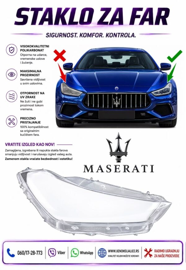 STAKLO FARA MASERATI GHIBLI 18-22 STAKLO ZA FAR