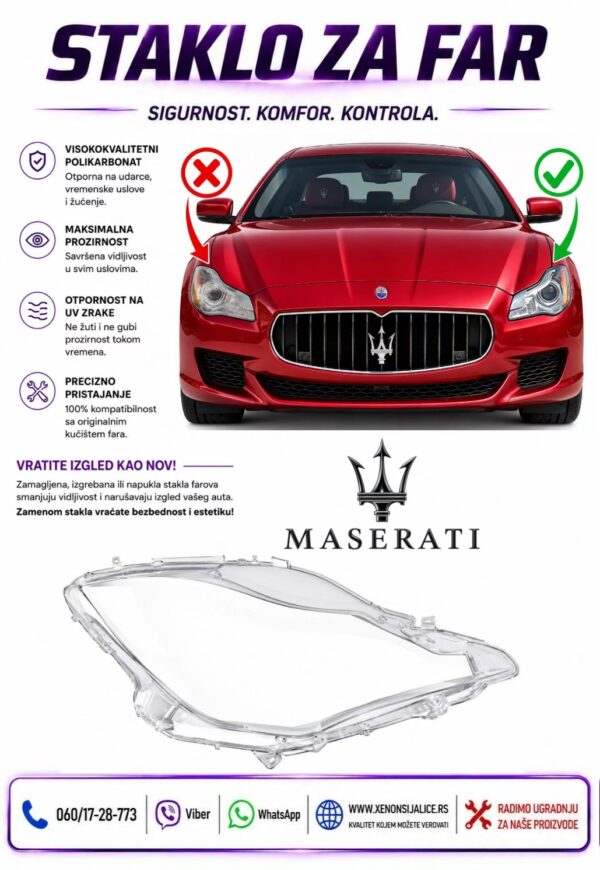 STAKLO FARA MASERATI QUATTROPORTE 13-18 STAKLO ZA FAR