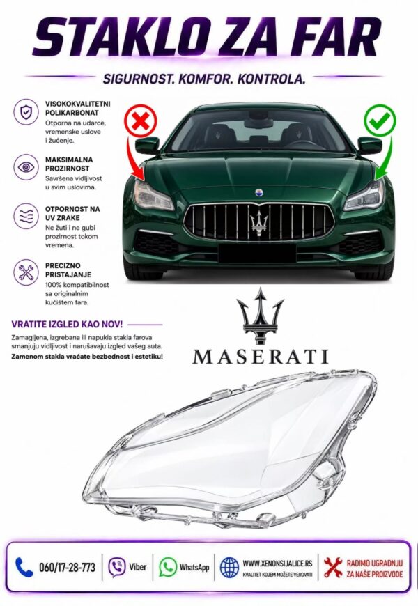 STAKLO FARA MASERATI QUATTROPORTE 18-22 STAKLO ZA FAR
