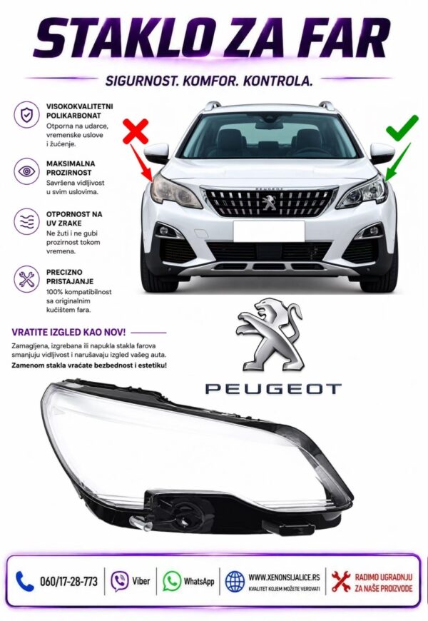 STAKLO FARA PEUGEOT 5008 17-19 STAKLO ZA FAR
