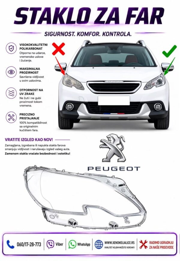 STAKLO FARA PEUGEOT 2008 14-18 STAKLO ZA FAR