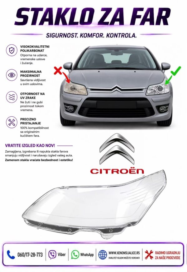 STAKLO FARA CITROEN C4 08-11 STAKLO ZA FAR