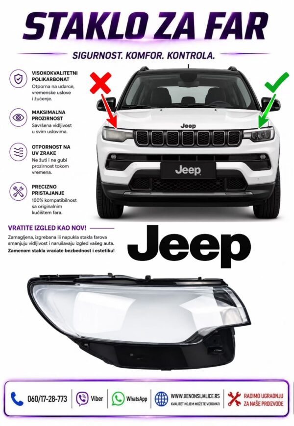 STAKLO FARA JEEP COMPASS 21-25 STAKLO ZA FAR
