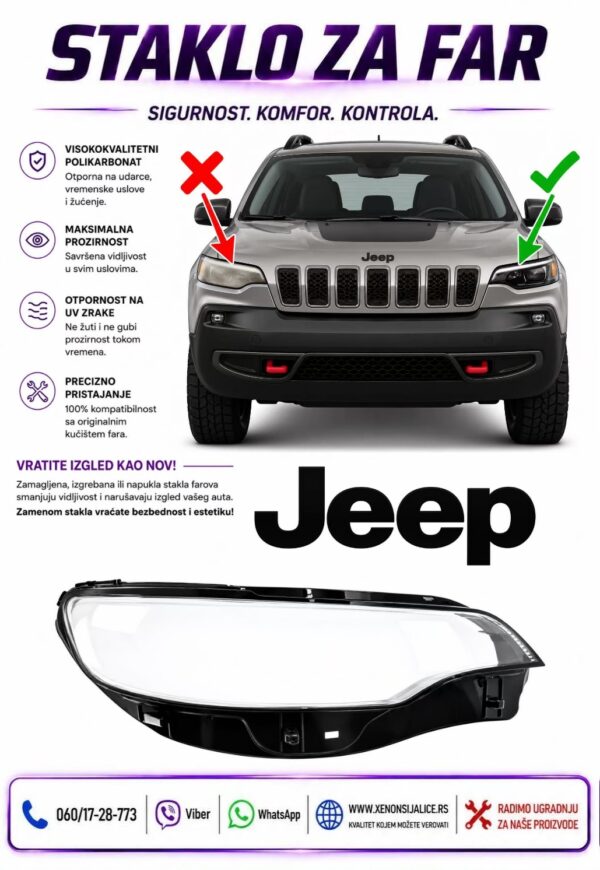 STAKLO FARA JEEP CHEROKEE 19-21 STAKLO ZA FAR