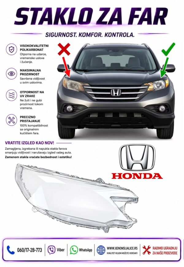 STAKLO FARA HONDA CRV 12-15 STAKLO ZA FAR