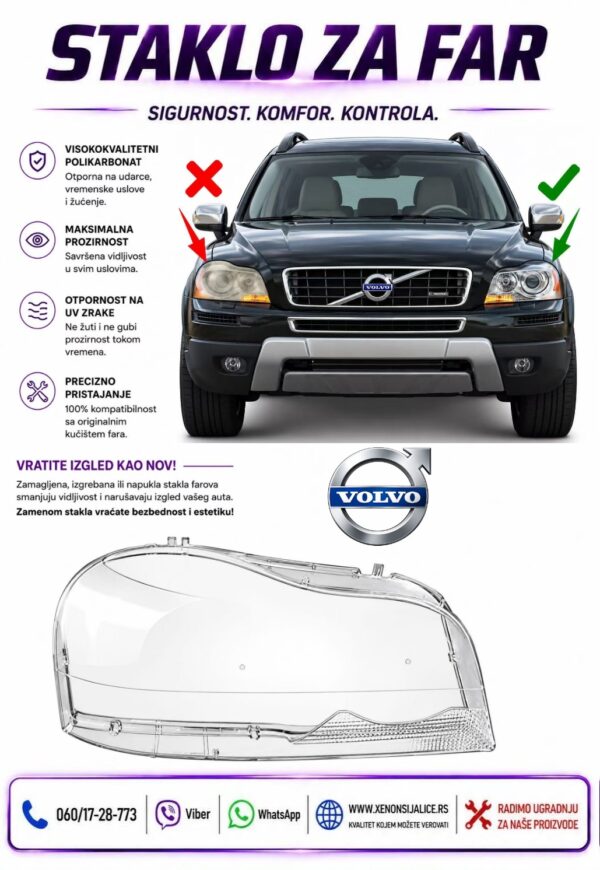 STAKLO FARA VOLVO XC90 04-15 STAKLO ZA FAR