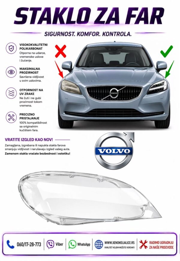 STAKLO FARA VOLVO V40 17-20 STAKLO ZA FAR