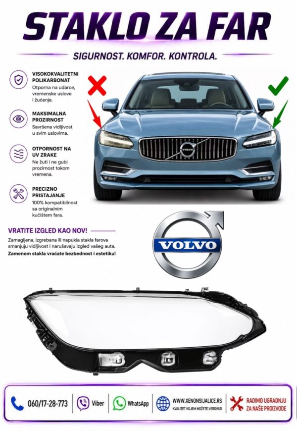 STAKLO FARA VOLVO S90 16-22 STAKLO ZA FAR