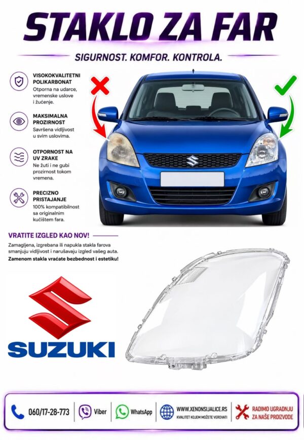 STAKLO FARA SUZUKI SWIFT 05-16 STAKLO ZA FAR