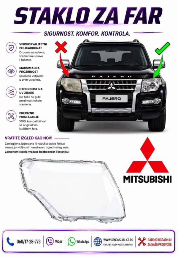 STAKLO FARA MITSUBISHI PAJERO 07-18 STAKLO ZA FAR