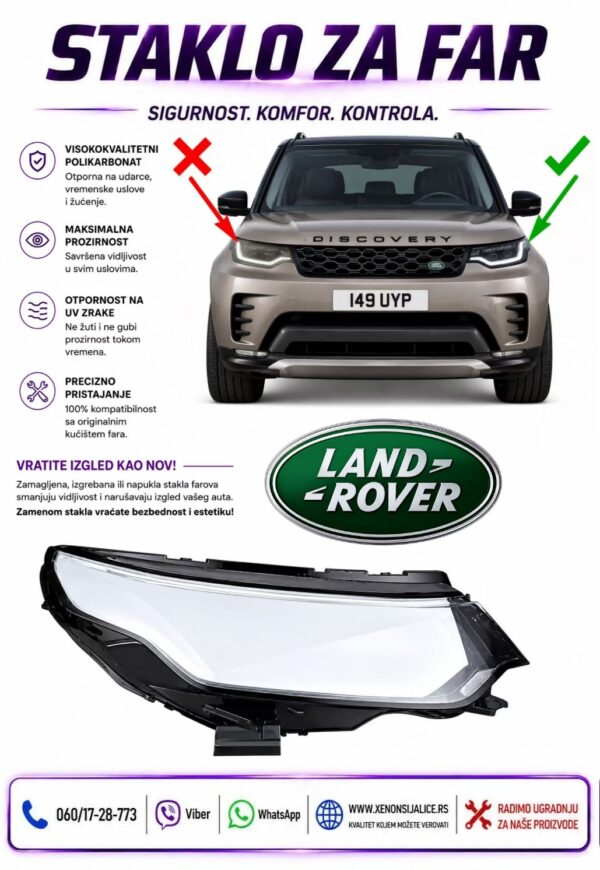 STAKLO FARA LAND ROVER RANGE ROVER DISCOVERY 20-24 STAKLO ZA FAR