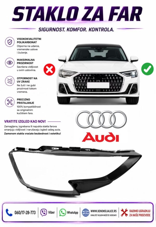 STAKLO FARA AUDI A8 23-25 STAKLO ZA FAR