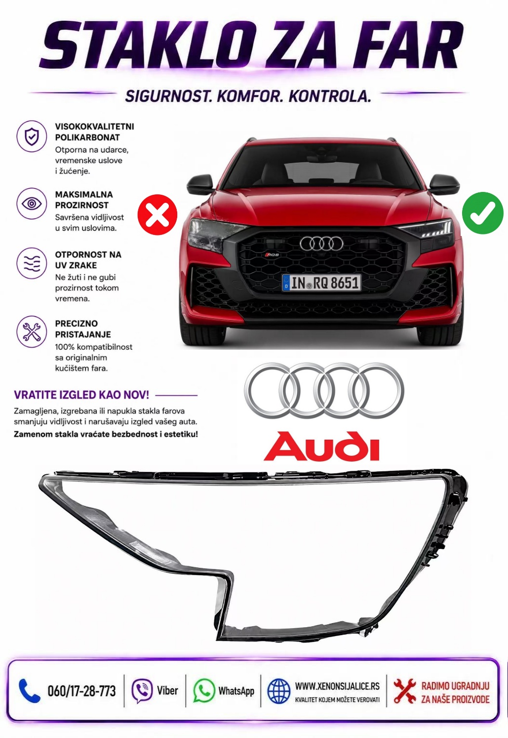 STAKLO FARA AUDI Q8 24-26 STAKLO ZA FAR