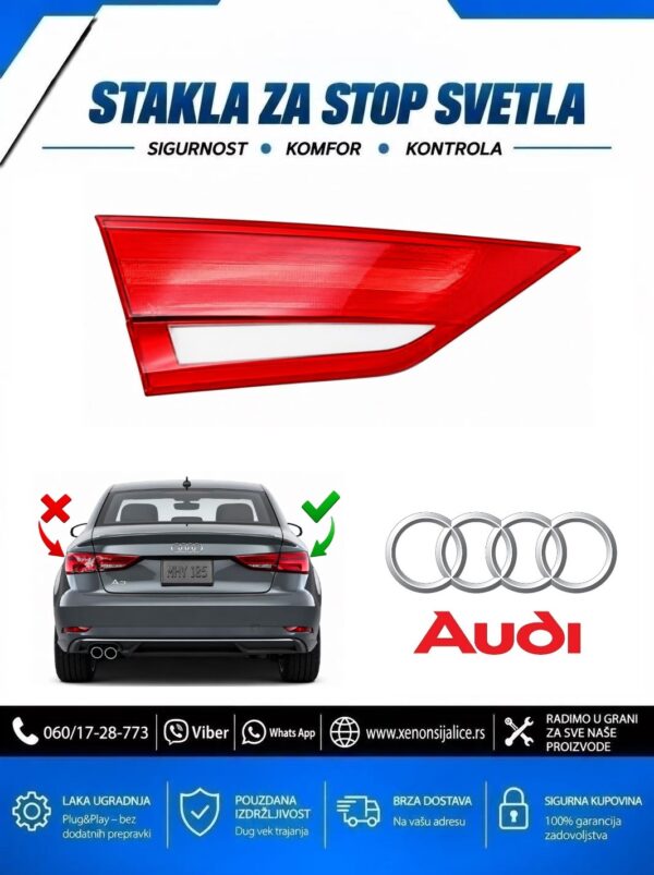 STAKLO ZA STOP SVETLO UNUTRASNJE AUDI A3 15-19 SEDAN