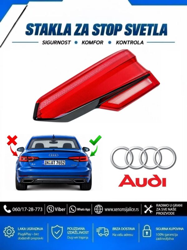 STAKLO ZA STOP SVETLO UNUTRASNJE AUDI A4 16-20