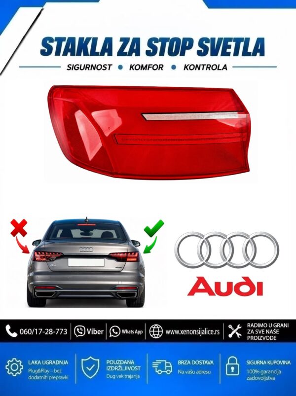 STAKLO ZA STOP SVETLO SPOLJNO AUDI A4 20-24