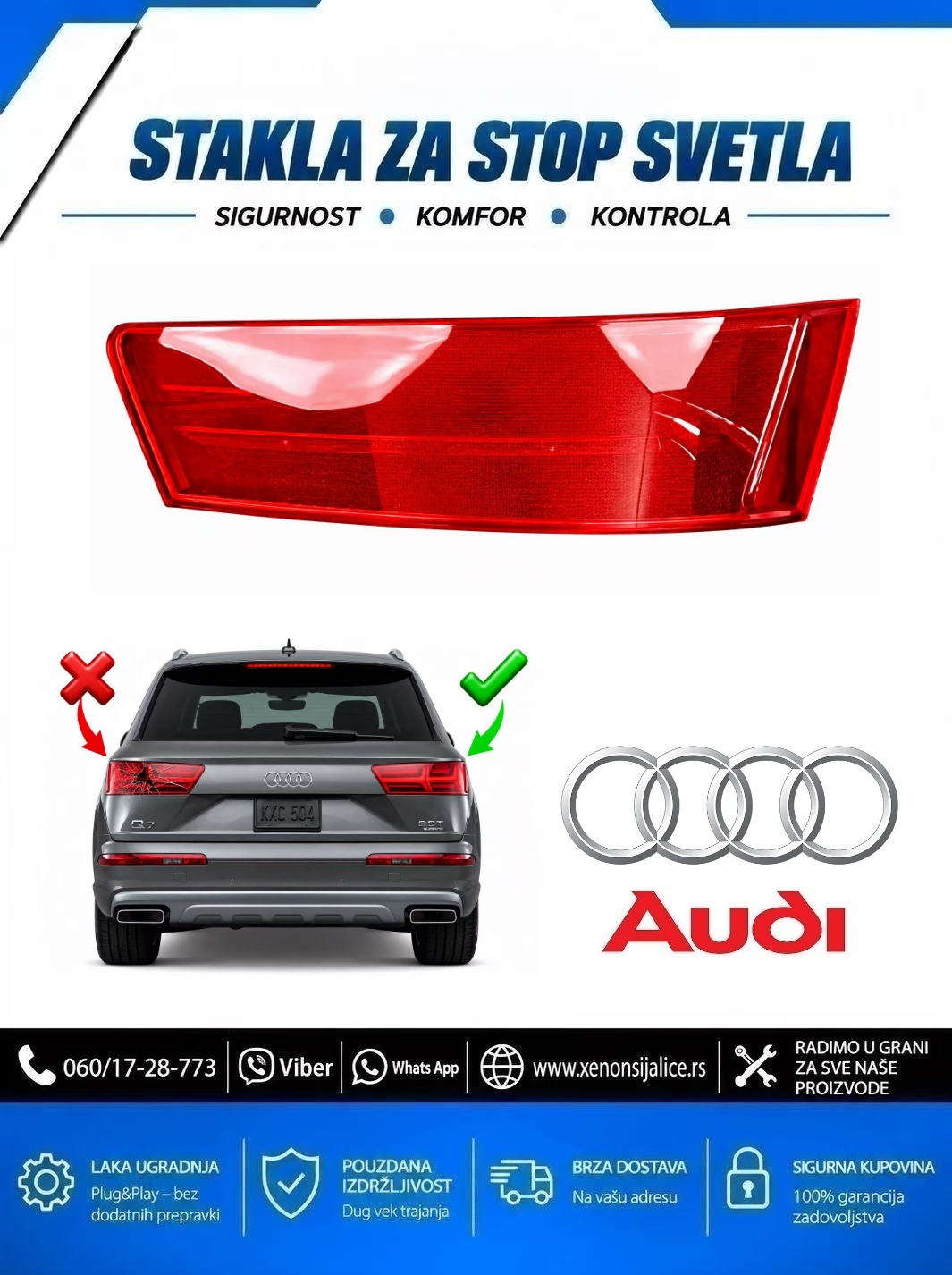 STAKLO ZA STOP SVETLO AUDI Q7 15-20