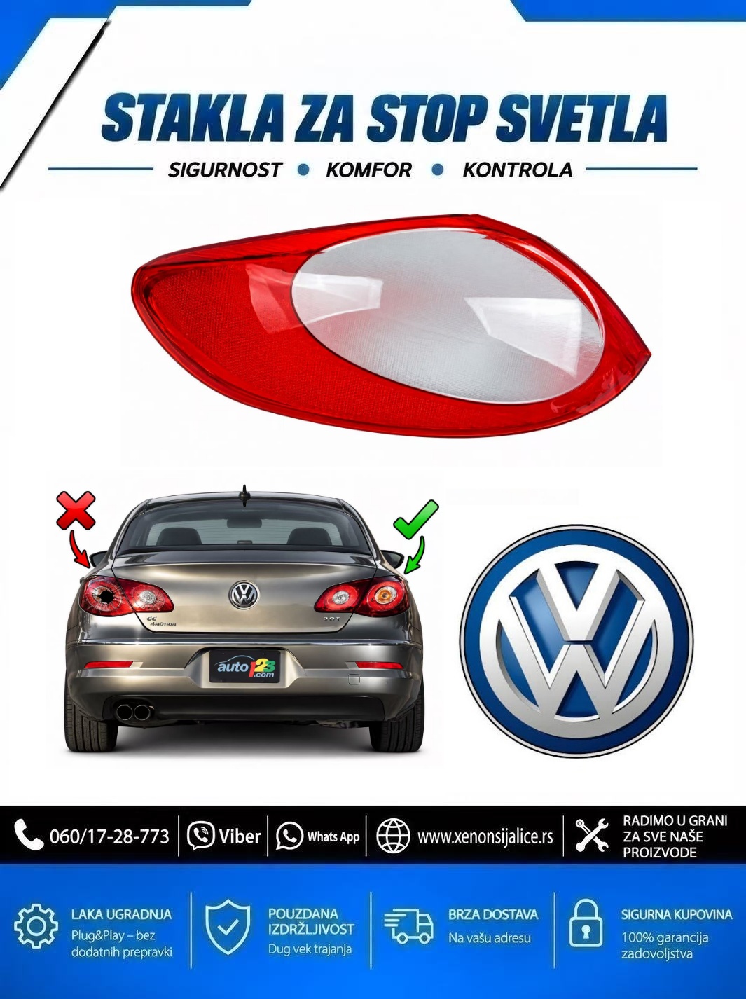 STAKLO ZA STOP SVETLO SPOLJNO VW PASSAT CC 08-13