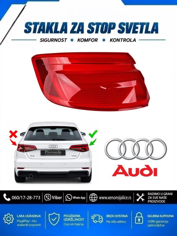 STAKLO ZA STOP SVETLO SPOLJNO AUDI A3 15-19 HATCHBACK