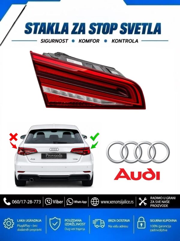 STAKLO ZA STOP SVETLO UNUTRASNJE AUDI A3 15-19 HATCHBACK