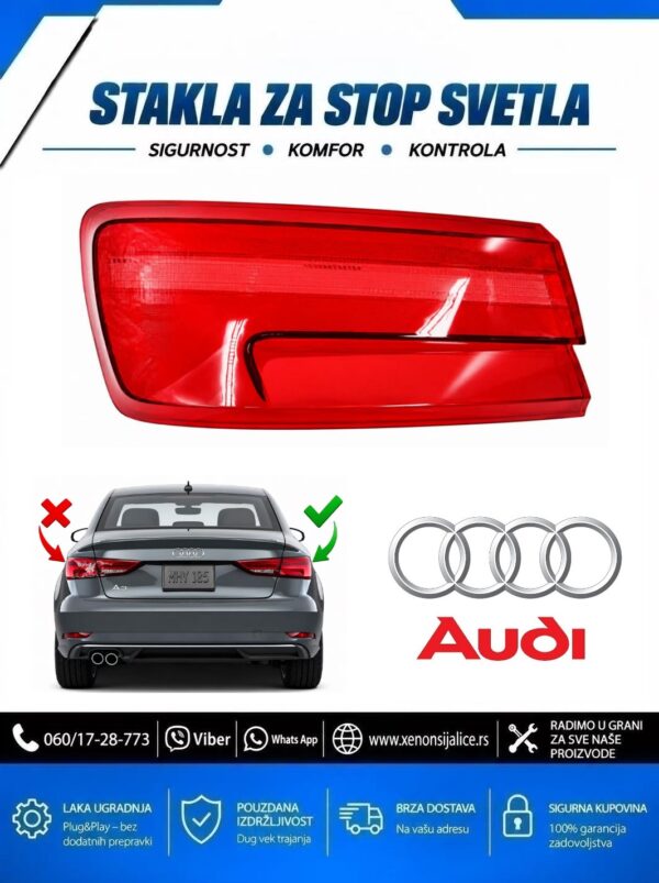 STAKLO ZA STOP SVETLO SPOLJNO AUDI A3 15-19 SEDAN