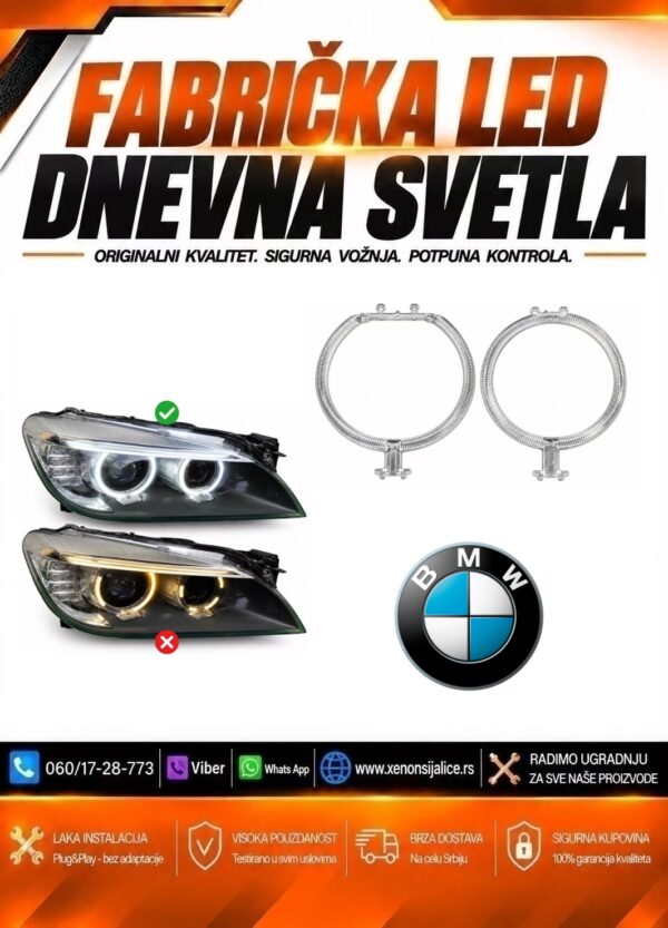 LED DNEVNO SVETLO FABRICKI MODEL U FARU LED PRSTENOVI BMW 7 F01 F02 08-15 XENON