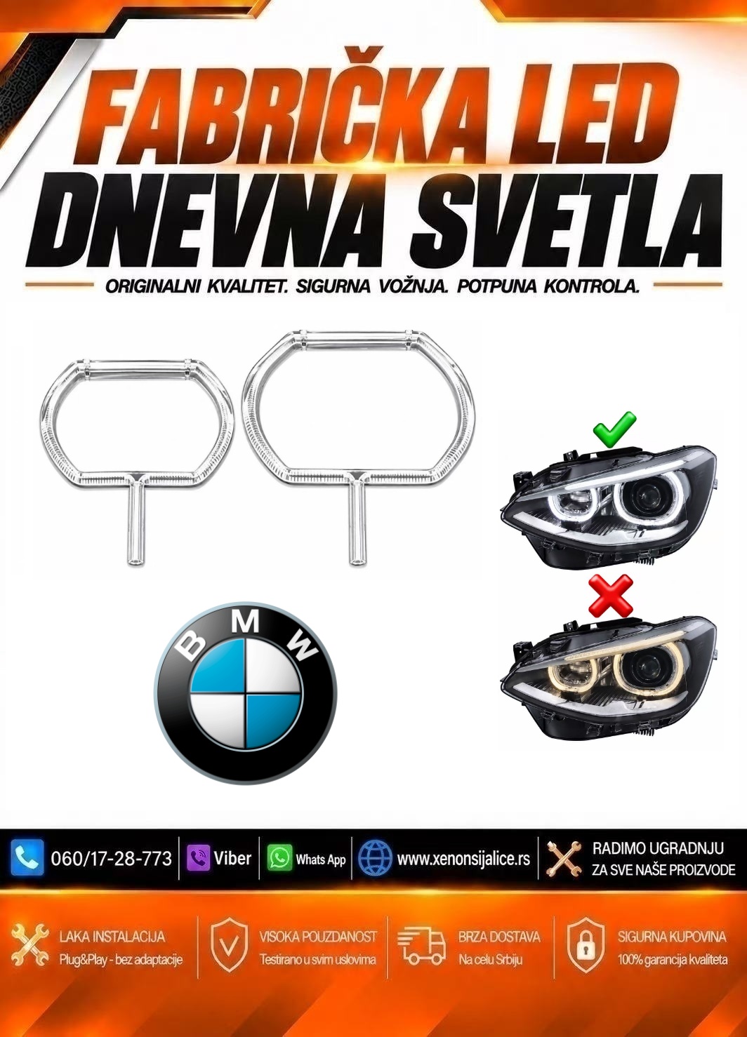 LED DNEVNO SVETLO FABRICKI MODEL U FARU LED PRSTENOVI BMW 1 F20 15-19 LED
