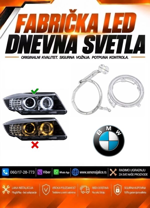 LED DNEVNO SVETLO FABRICKI MODEL U FARU LED PRSTENOVI BMW 3 E90 08-11 XENON